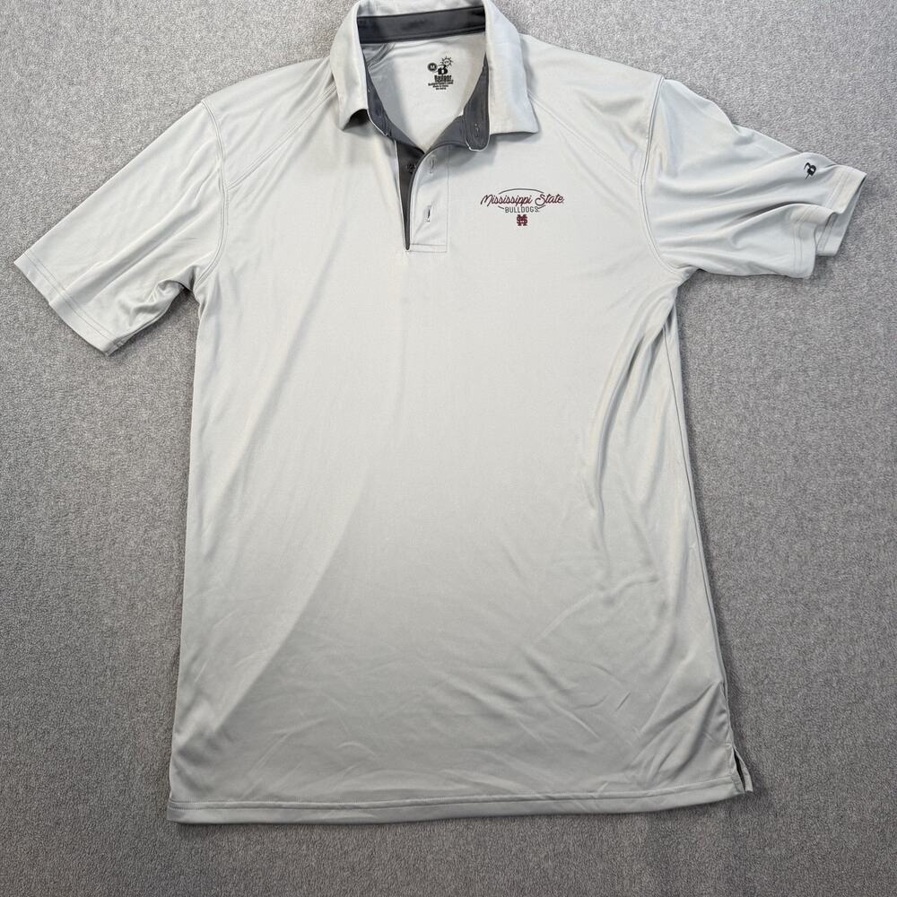 Mississippi State Bulldogs Badger Sport Polo Shirt Men's M Grey Short Sleeve